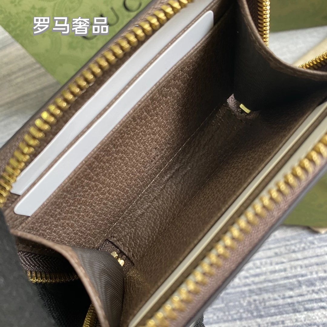 Gucci Monogram Canvas Card Case Wallet with Web Stripe and Gold Logo