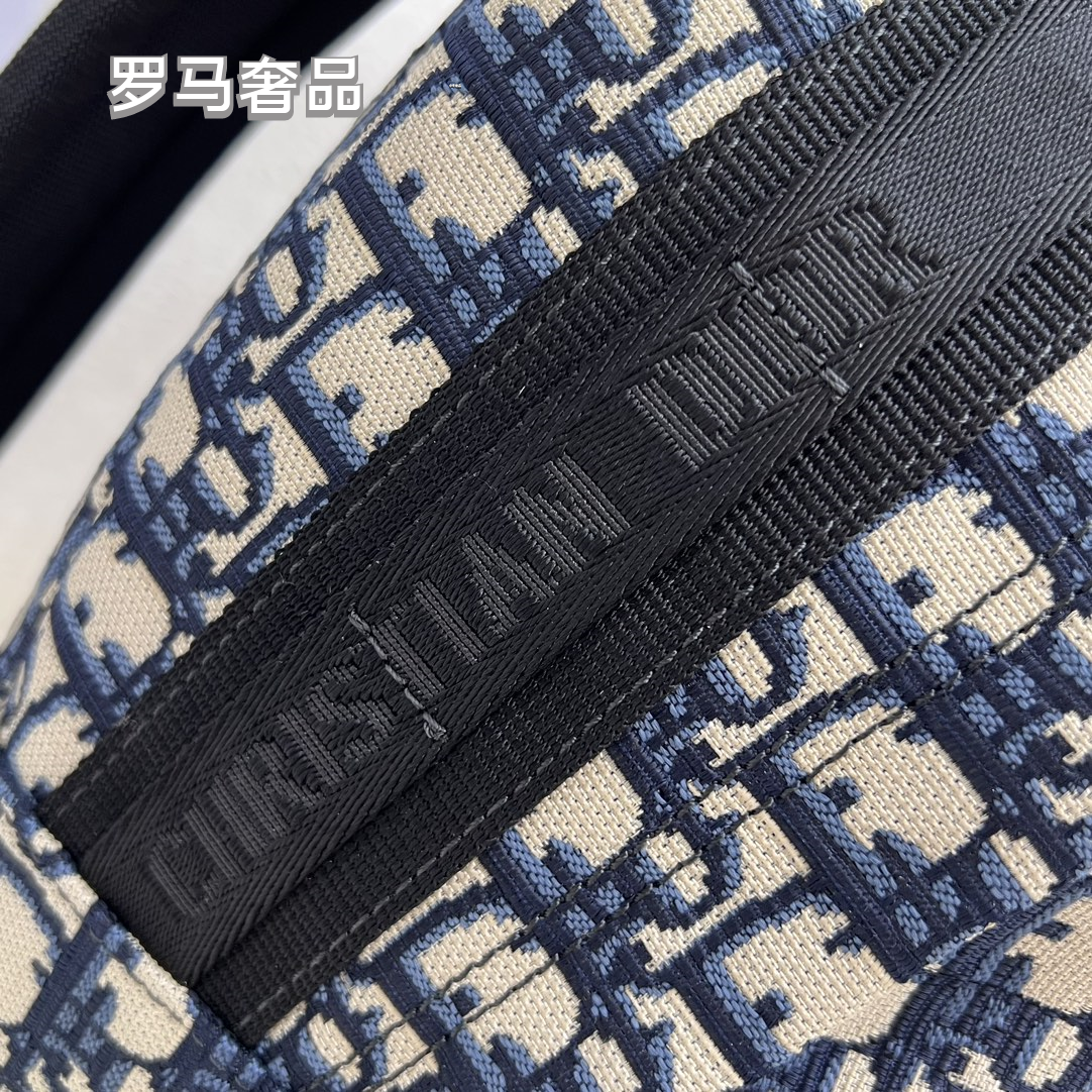 Dior Luxury Monogram Jacquard Canvas Backpack with Front Pocket Stripe