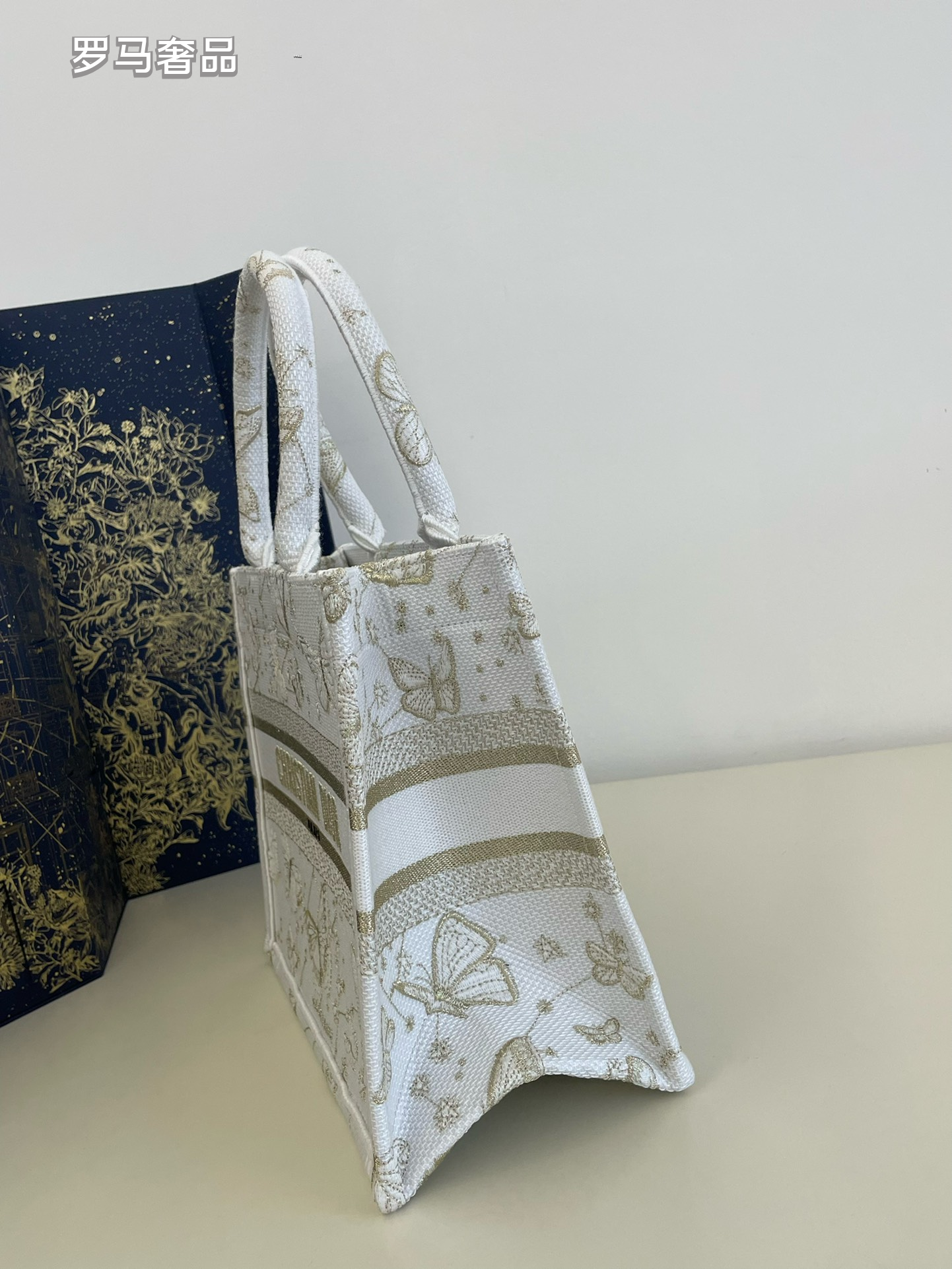 Dior Embroidered Butterfly Canvas Tote Bag Top Handle Handbag