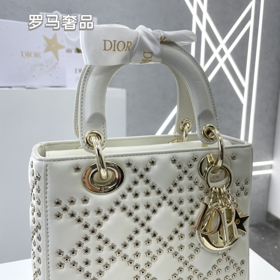 Dior Luxury White Quilted Leather Top-Handle Shoulder Bag for Women