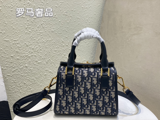 Christian Dior Blue Oblique Canvas Small Top Handle Bag
