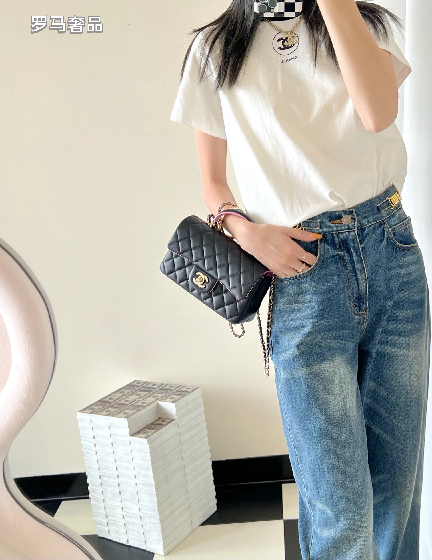 Chanel Small Quilted Top Handle Flap Bag - Black Leather with Gold-tone Hardware