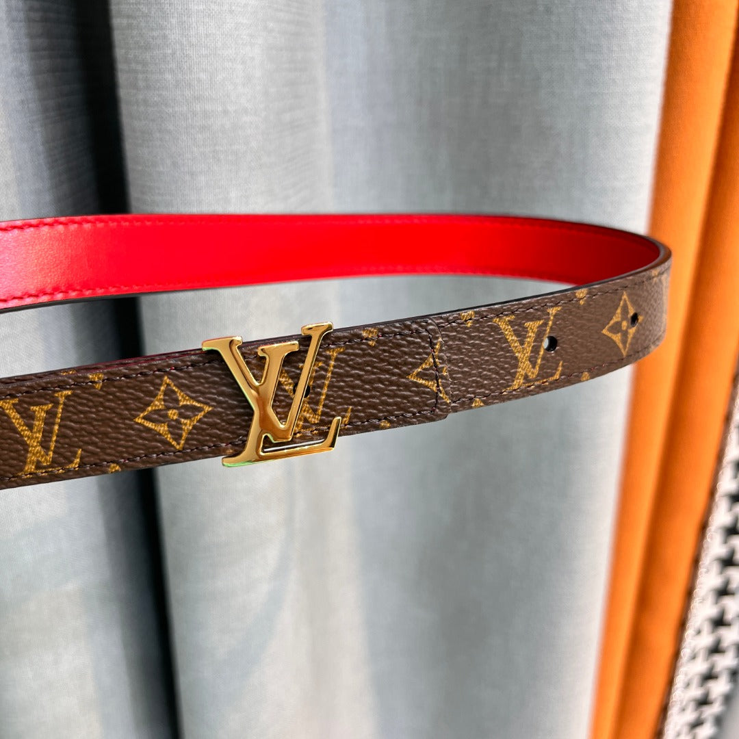 Louis Vuitton LV Monogram Canvas Reversible Belt with Gold Buckle - Brown and Red