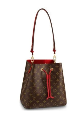 Louis Vuitton Brown Monogram Canvas Drawstring Bucket Bag with Red Strap