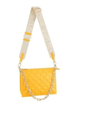 Louis Vuitton Chic Yellow Quilted Crossbody Bag with Wide Strap and Chain
