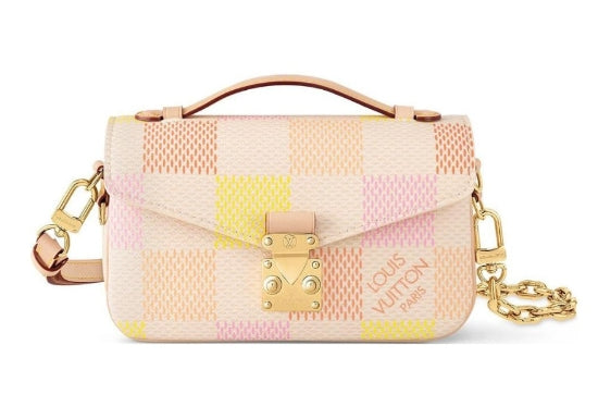 Louis Vuitton Elegant Pastel Checkered Crossbody Handbag with Gold Clasp