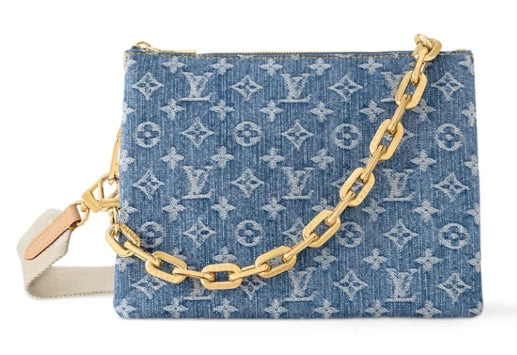 Louis Vuitton Blue Denim Monogram Print Crossbody Bag with Chunky Gold Chain