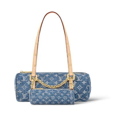 Louis Vuitton Blue Denim Monogram Cylinder Shoulder Bag and Pouch Set