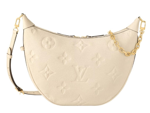 Louis Vuitton Cream Embossed Monogram Crescent Shoulder Bag with Gold Chain Detail