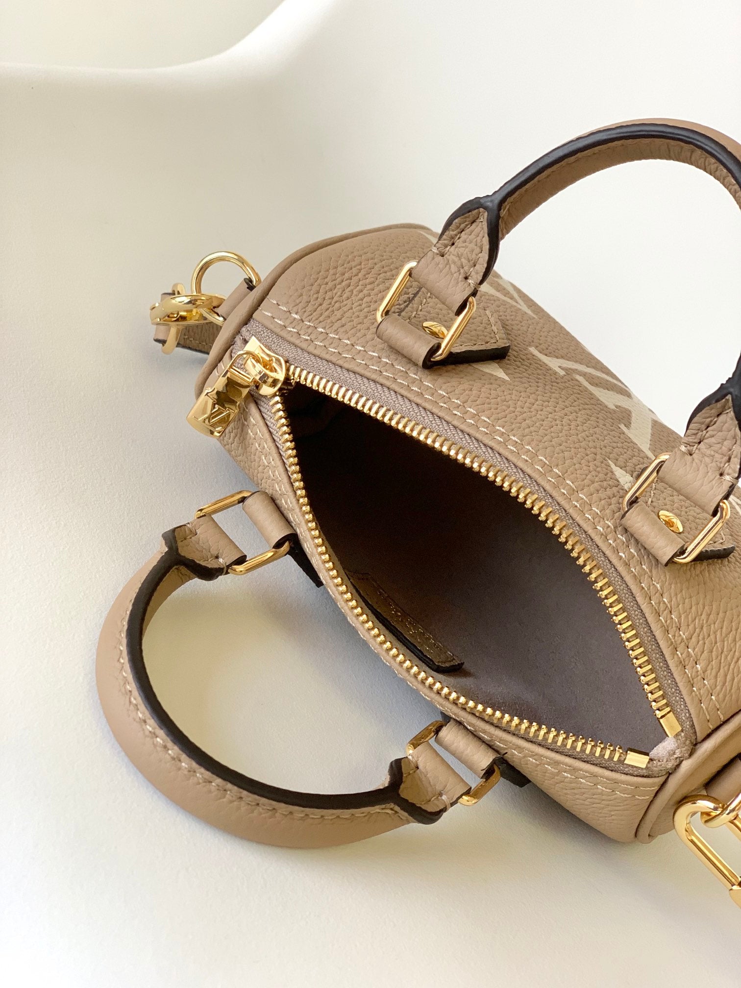Louis Vuitton Beige Embossed Monogram Leather Mini Top Handle Crossbody Bag