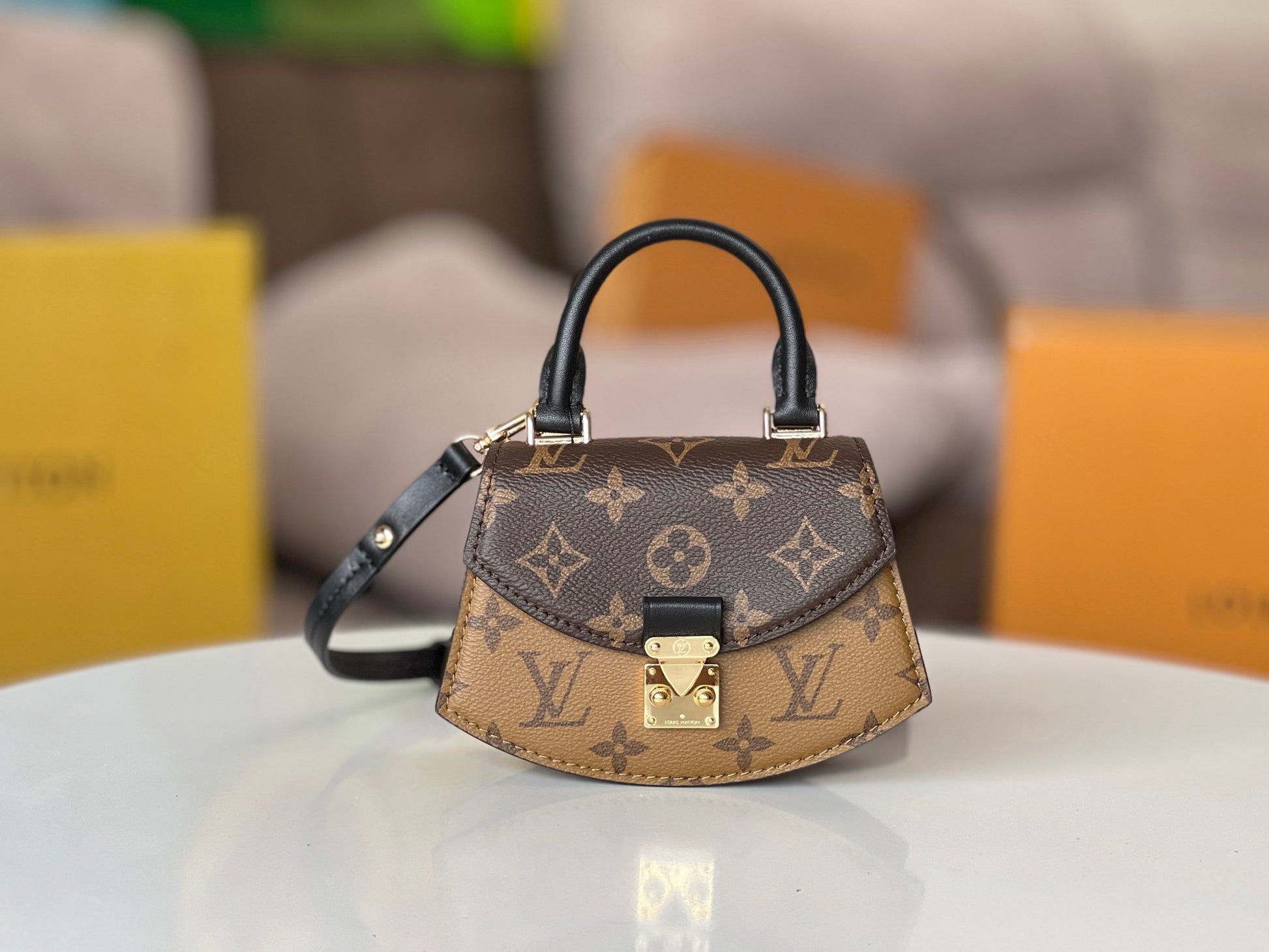 Louis Vuitton Vintage Brown Monogram Mini Top Handle Purse with Gold Clasp