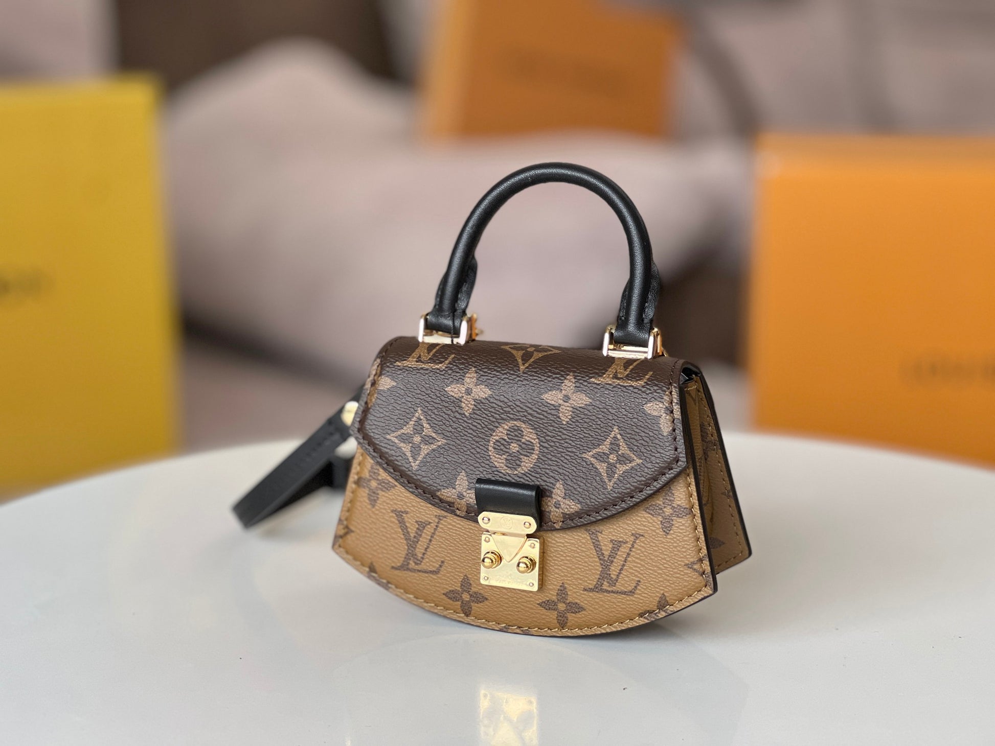 Louis Vuitton Vintage Brown Monogram Mini Top Handle Purse with Gold Clasp