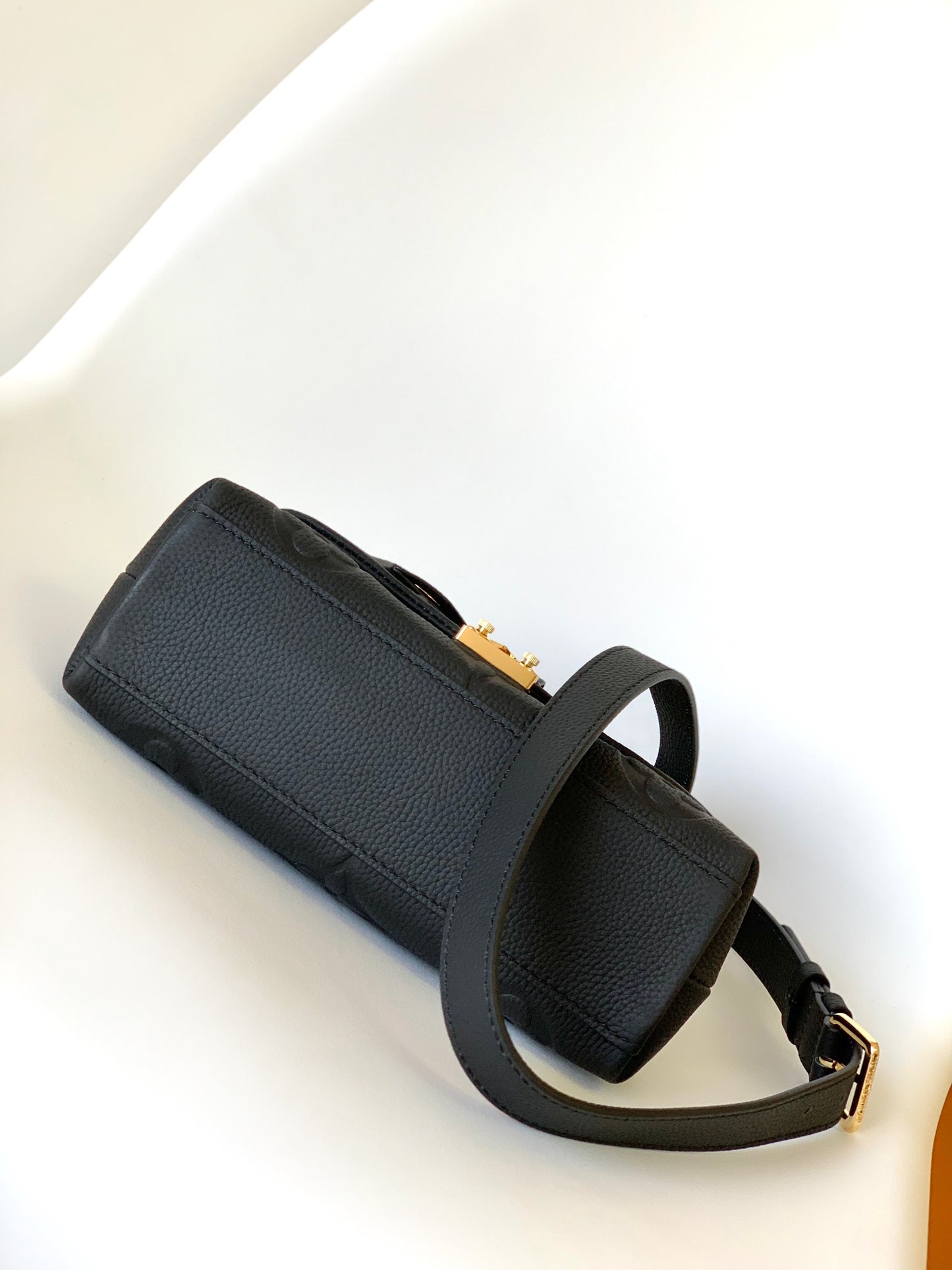 Louis Vuitton Black Embossed Leather Top Handle Handbag with Crossbody Strap