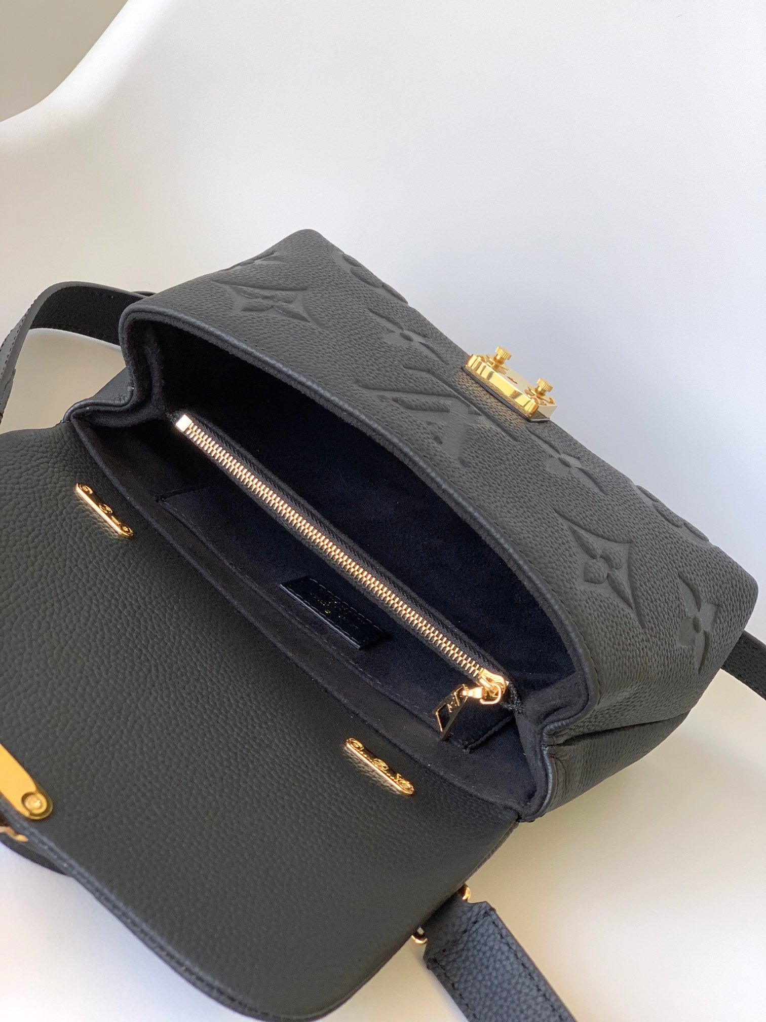 Louis Vuitton Black Embossed Leather Top Handle Handbag with Crossbody Strap