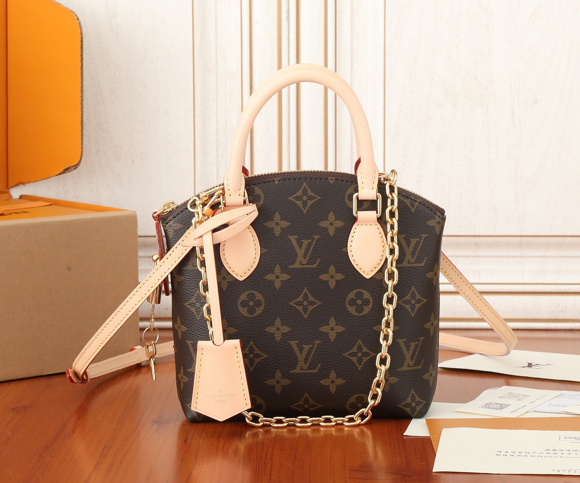 Louis Vuitton Classic Monogram Canvas Mini Dome Handbag with Gold Chain Strap