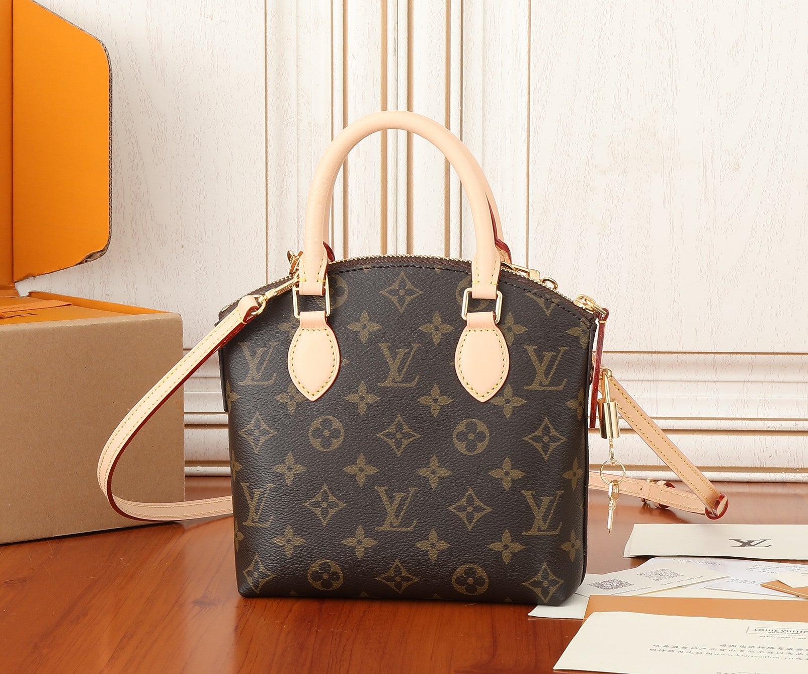 Louis Vuitton Classic Monogram Canvas Mini Dome Handbag with Gold Chain Strap