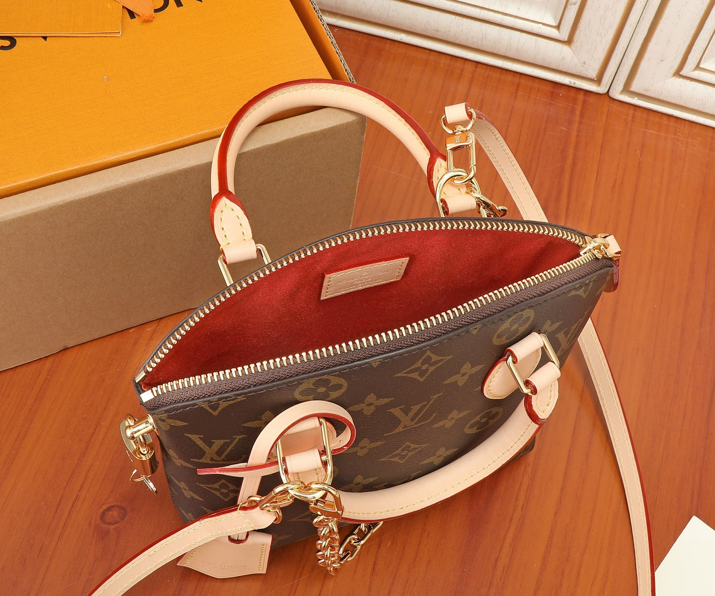 Louis Vuitton Classic Monogram Canvas Mini Dome Handbag with Gold Chain Strap
