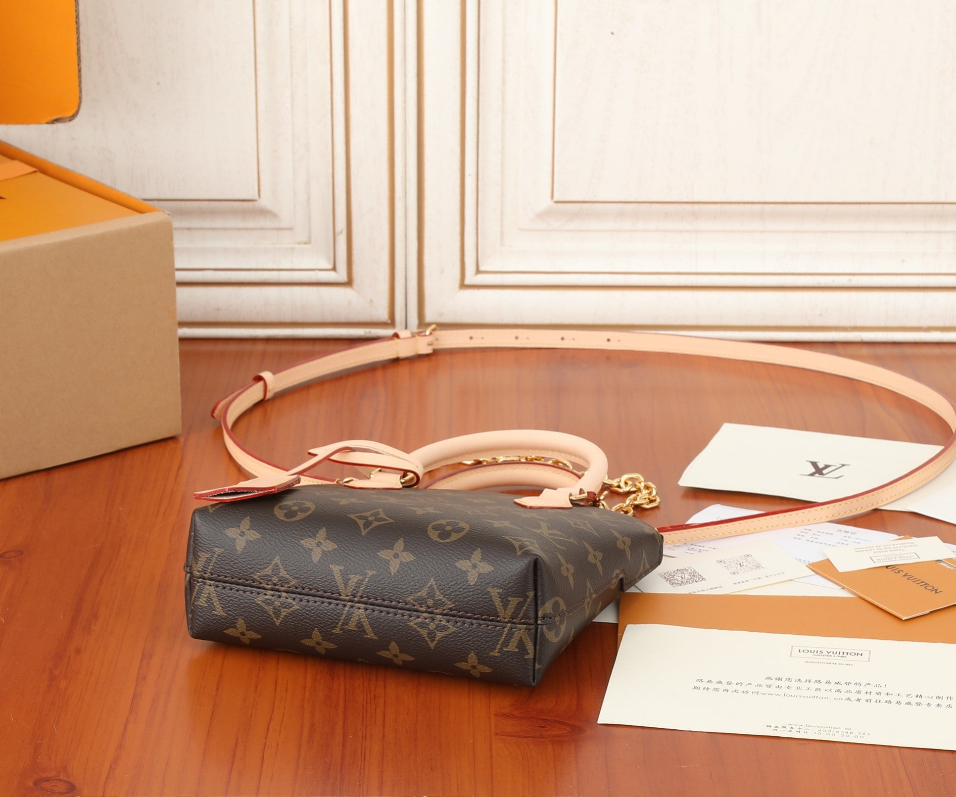 Louis Vuitton Classic Monogram Canvas Mini Dome Handbag with Gold Chain Strap