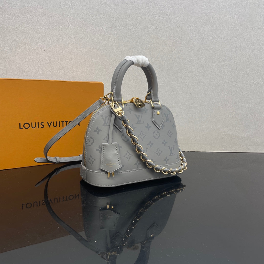 Louis Vuitton Gray Embossed Leather Dome Top-Handle Bag with Chain Strap