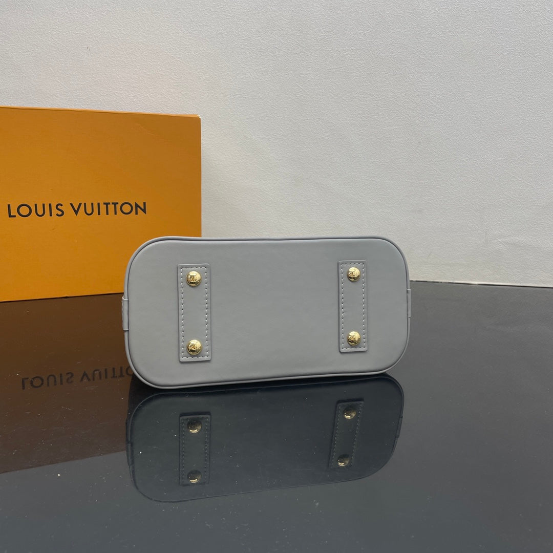 Louis Vuitton Gray Embossed Leather Dome Top-Handle Bag with Chain Strap