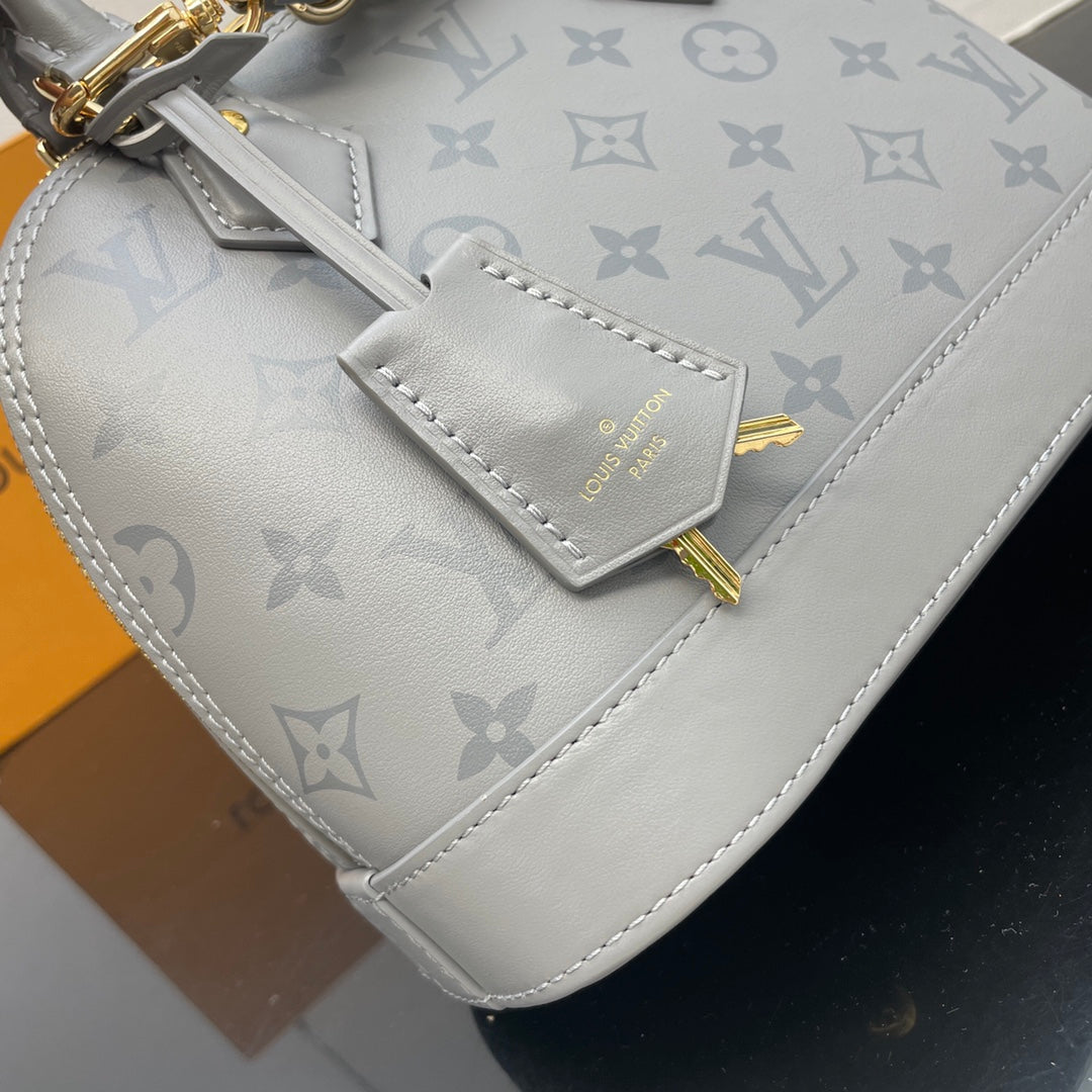 Louis Vuitton Gray Embossed Leather Dome Top-Handle Bag with Chain Strap