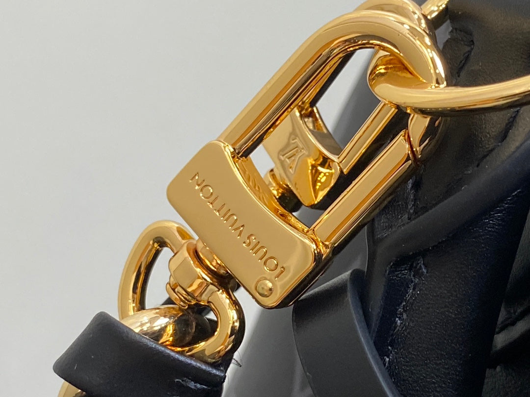 Louis Vuitton Elegant Black Embossed Leather Dome Satchel with Gold Chain