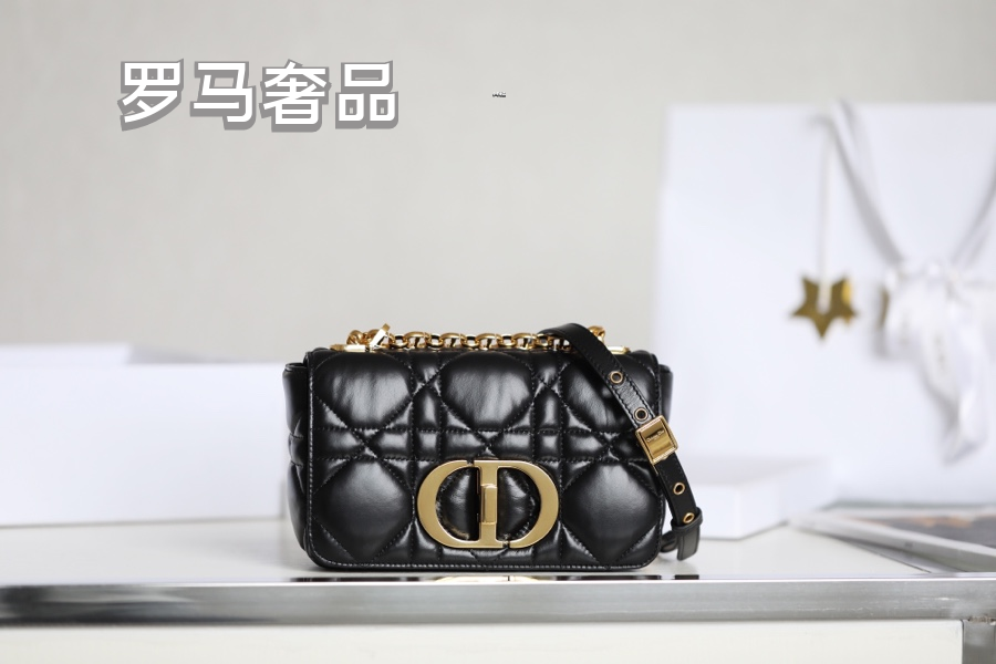 Christian Dior Caro Medium Bag Black Cannage Calfskin Gold Hardware