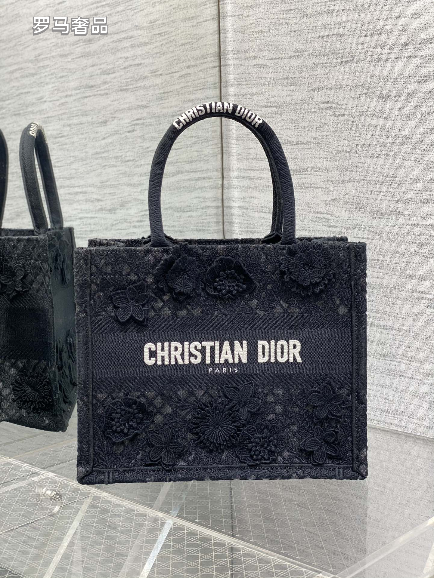Dior Elegant White 3D Floral Lace Embroidered Canvas Tote Handbag