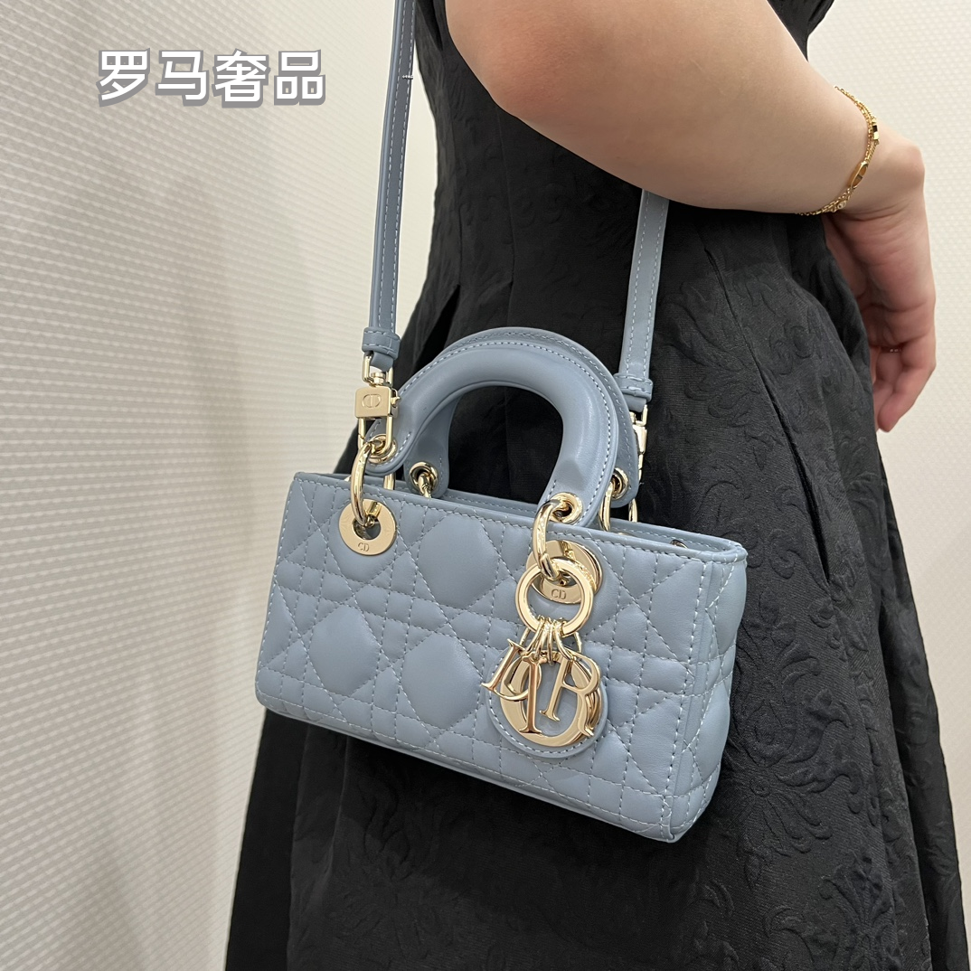 Dior White Quilted Leather Mini Top Handle Bag with Gold Chain Strap