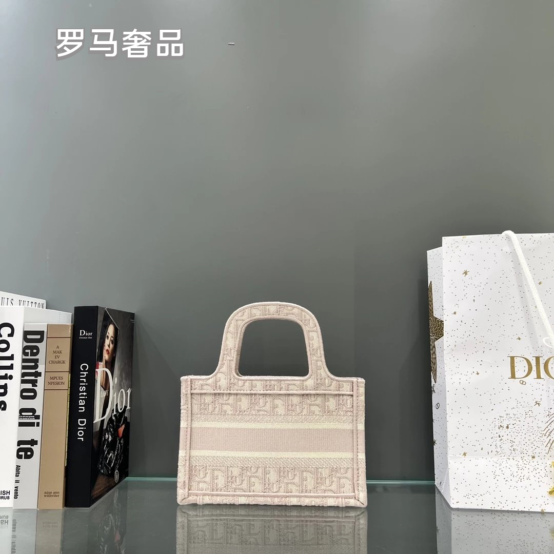 Christian Dior Blue Dior Oblique Embroidery Mini Book Tote