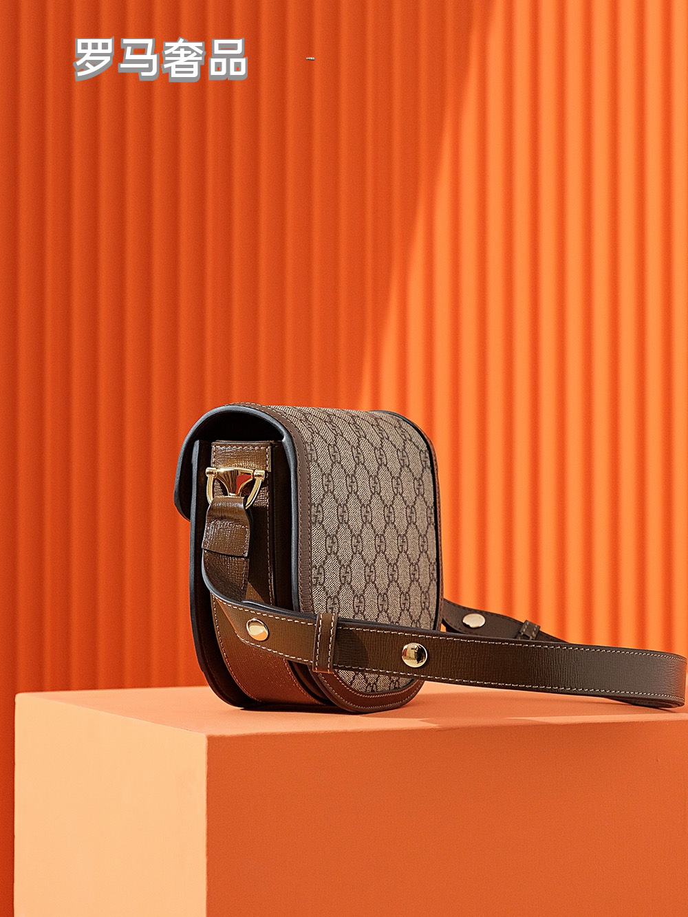 Gucci Vintage Monogram Canvas Saddle Crossbody Bag with Horsebit Detail