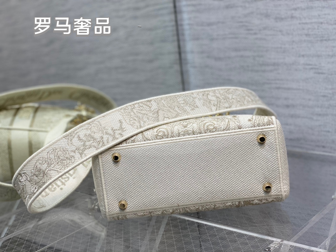 Dior Elegant Baroque Embroidered Canvas Top Handle Handbag for Women