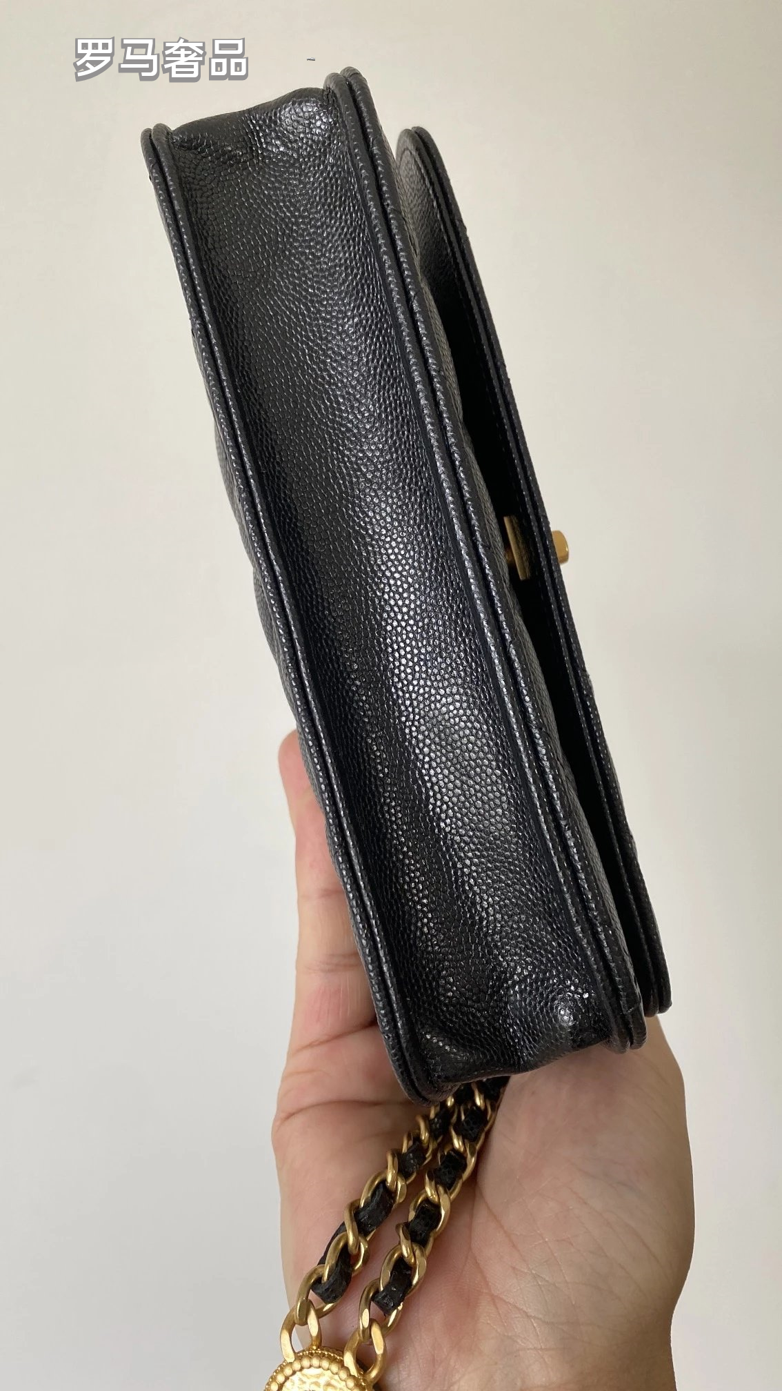 Tanzon Black Quilted Leather Crossbody Bag with Gold Chain Strap