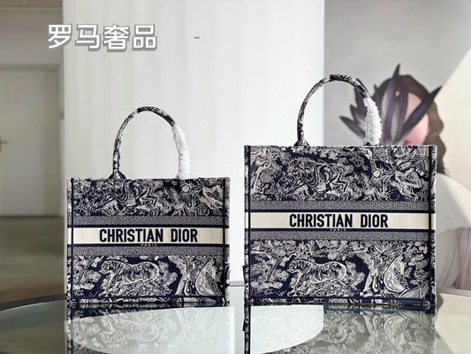 Dior Vintage Toile Embroidered Canvas Tote Bag Luxury Floral Handbag
