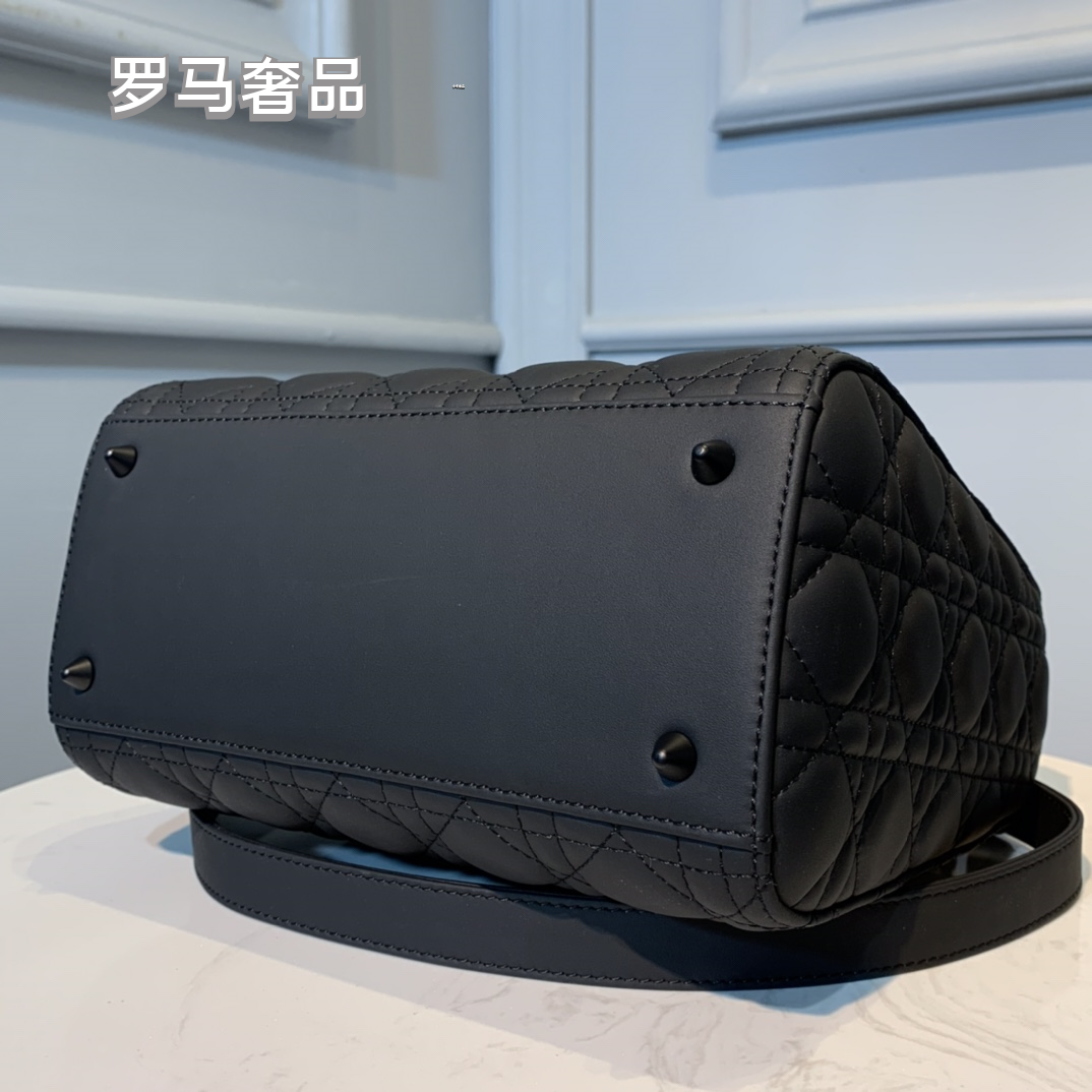 Dior Classic Matte Black Quilted Top Handle Crossbody Handbag
