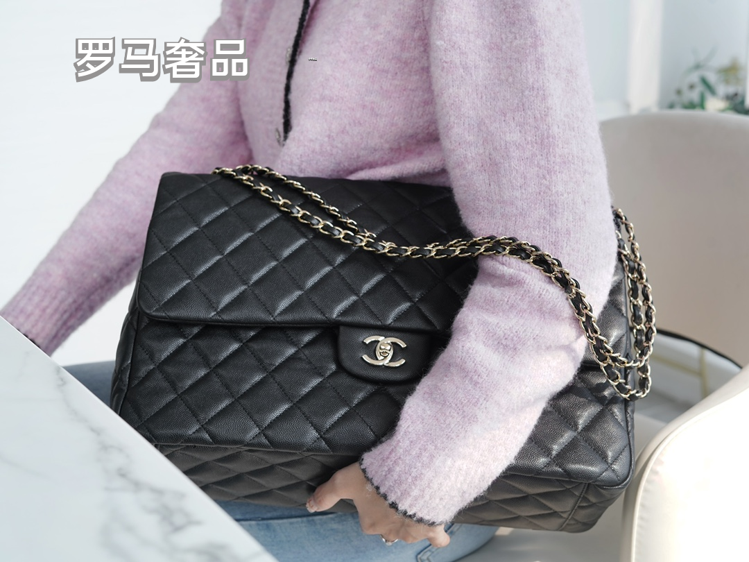 Chanel Classic Jumbo Double Flap Bag - Black Quilted Leather with Silver-Tone Hardware