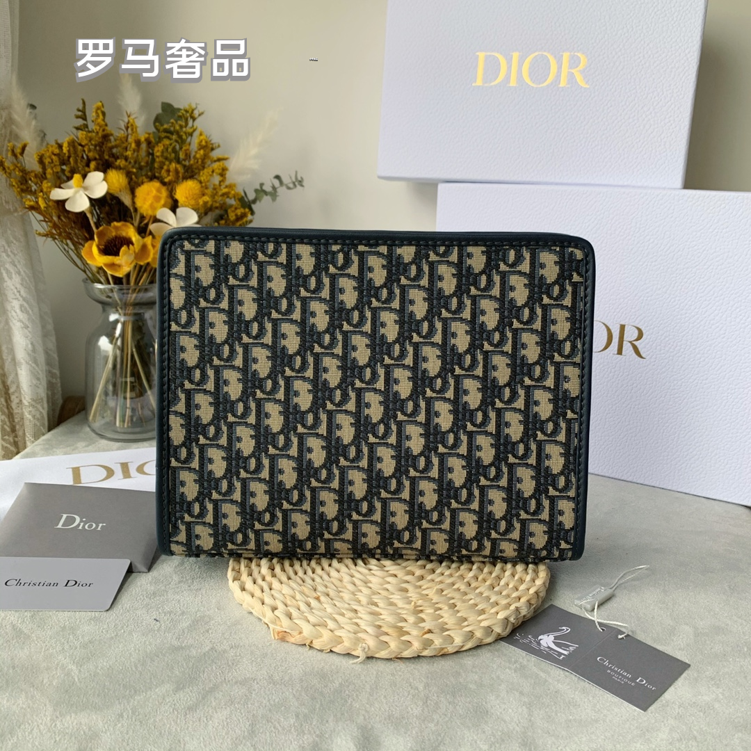 Dior Vintage Jacquard Monogram Canvas Clutch Bag with Gold Hardware