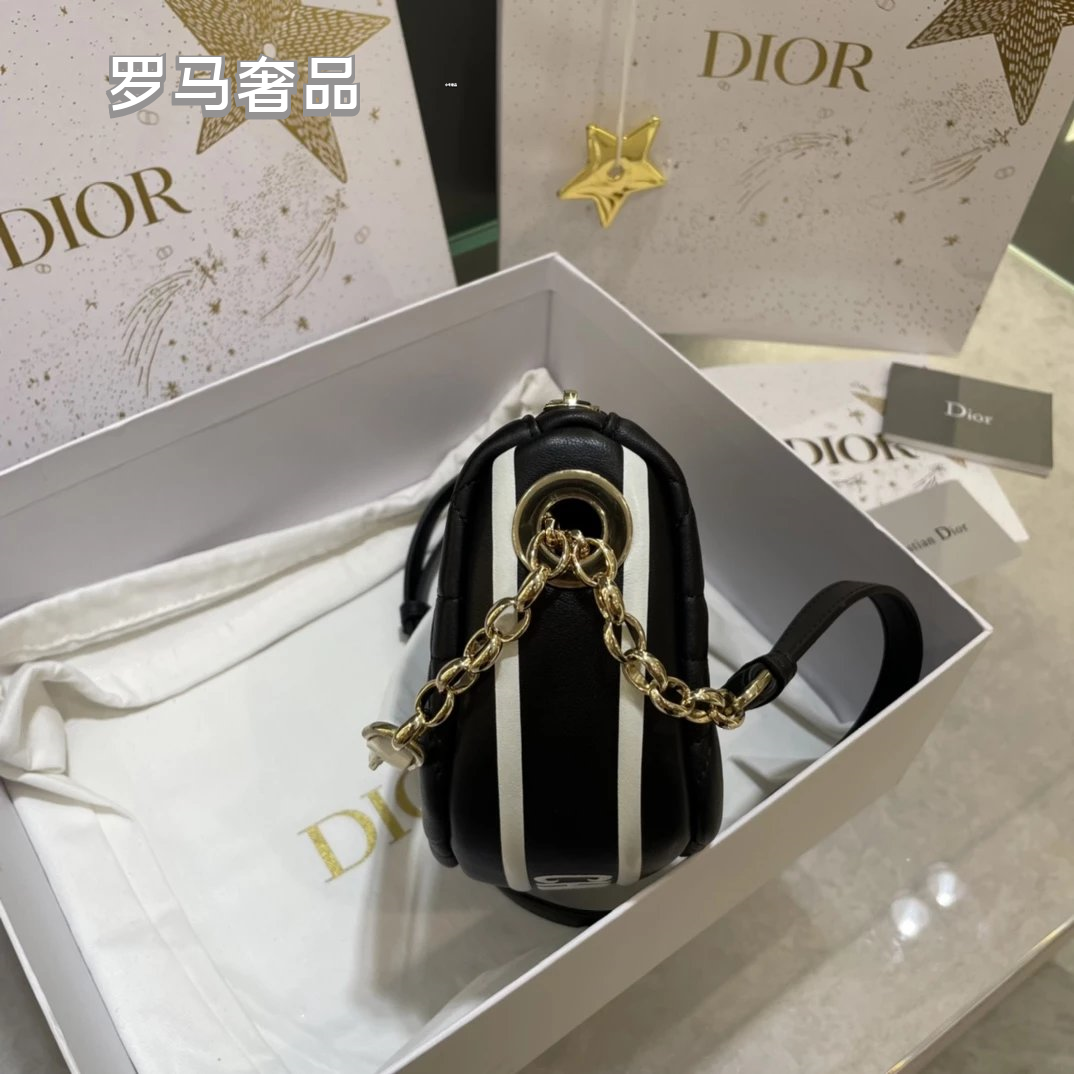 Dior Elegant Black Quilted Leather Shoulder Bag with Gold Chain Strap