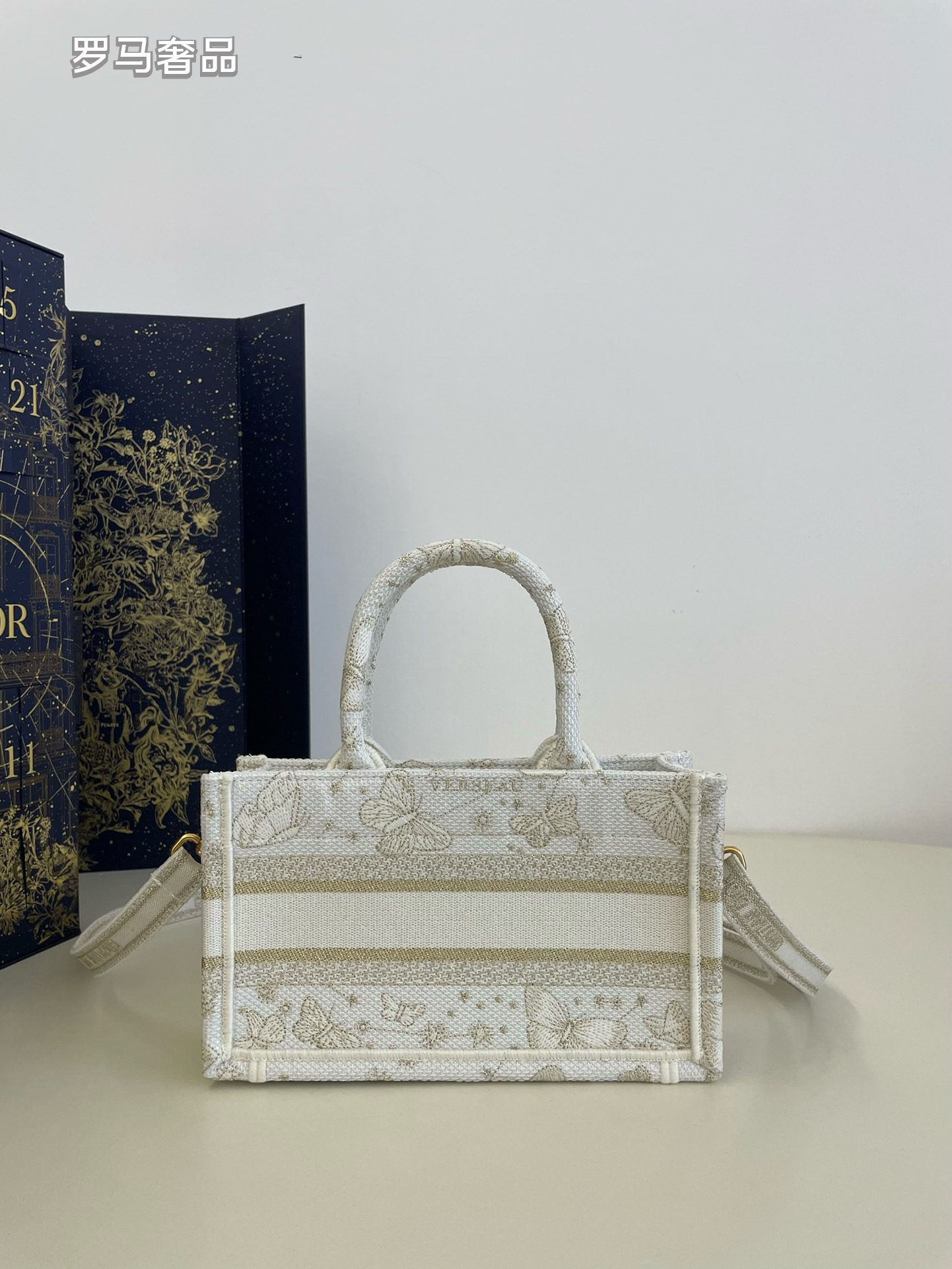 Dior Embroidered Butterfly Canvas Tote Bag Top Handle Handbag