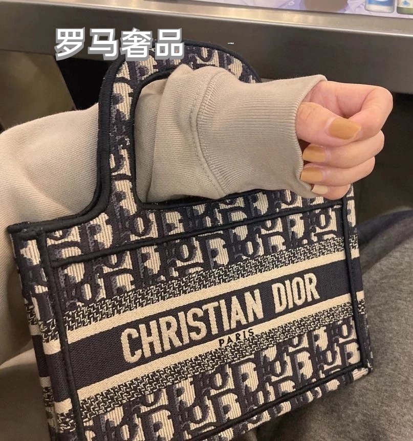 Dior Vintage Blue Monogram Canvas Mini Tote Bag with Top Handle