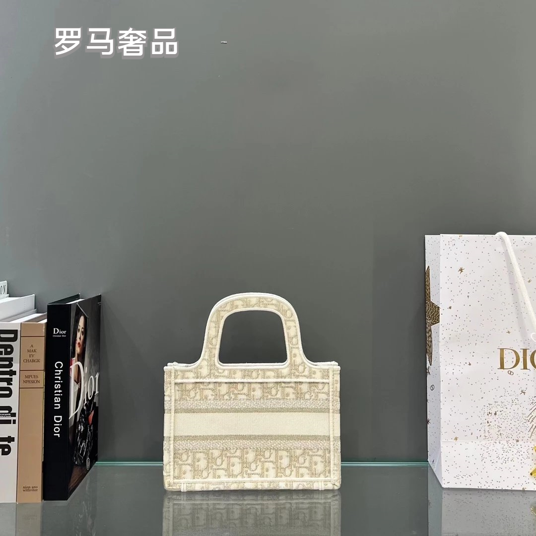 Dior Vintage Blue Monogram Canvas Mini Tote Bag with Top Handle