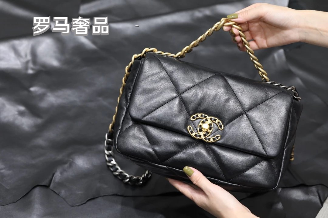 Chanel 19 Large Flap Bag - Black Quilted Lambskin with Mixed Metal Hardware