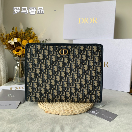 Dior Vintage Jacquard Monogram Canvas Clutch Bag with Gold Hardware