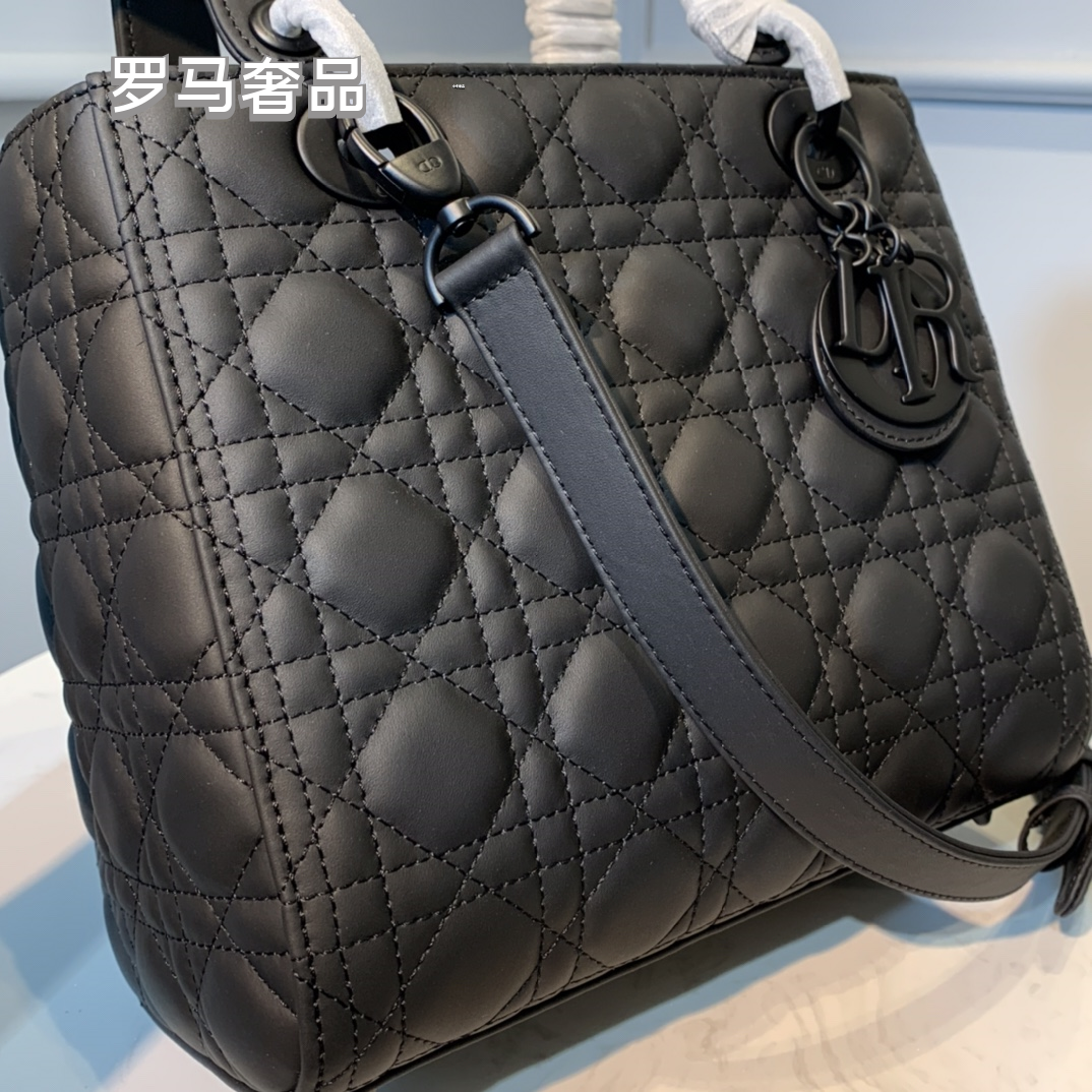Dior Classic Matte Black Quilted Top Handle Crossbody Handbag
