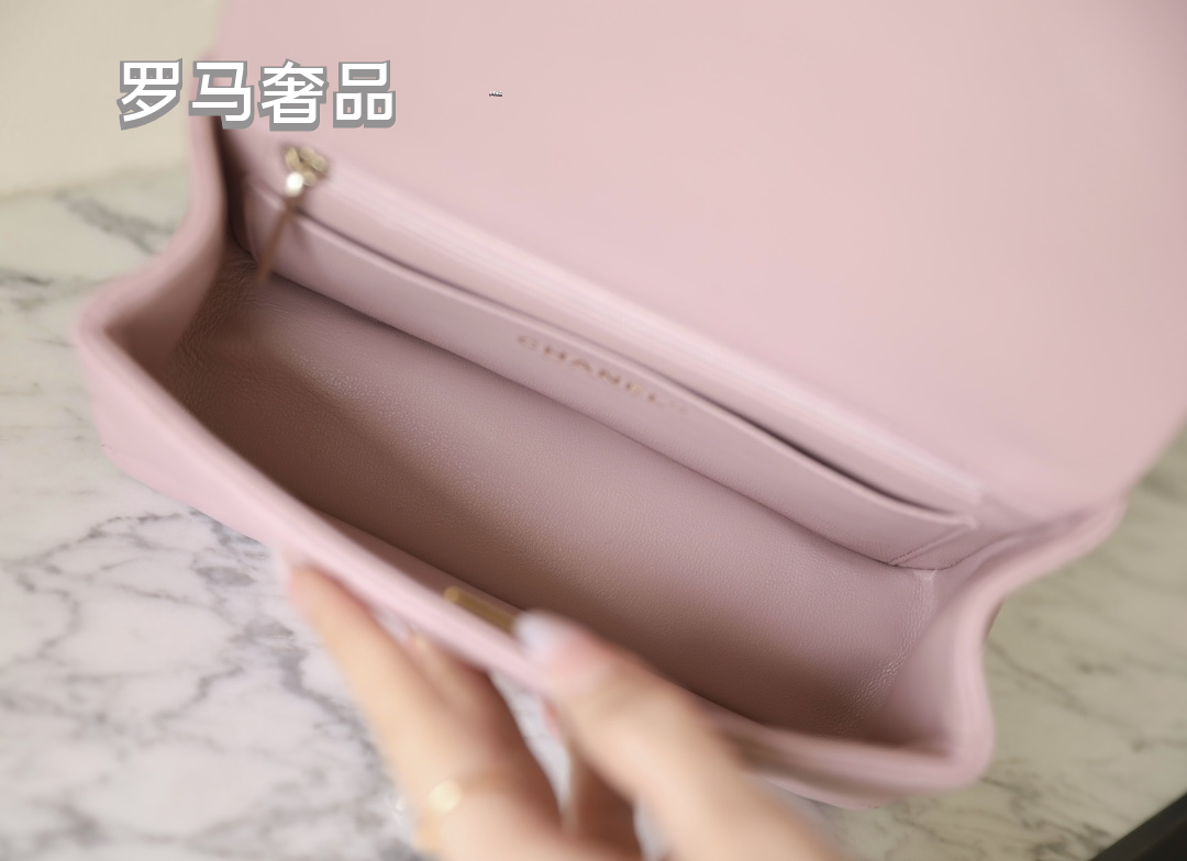Chanel Mini Top Handle Flap Bag - Light Pink Quilted Lambskin Leather
