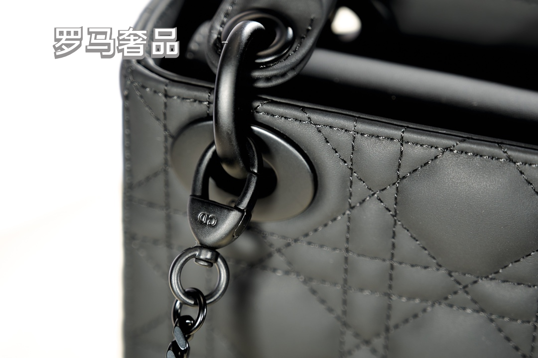 Dior Elegant Matte Black Quilted Mini Top Handle Crossbody Bag