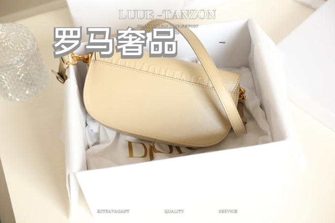 Dior Elegant Beige Leather Saddle Shoulder Bag with Adjustable Strap