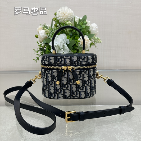 Dior Vintage Monogram Canvas Vanity Case Crossbody Bag with Top Handle