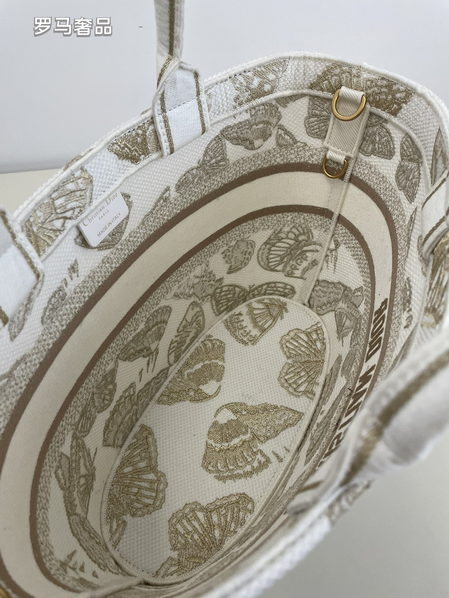 Dior Elegant Butterfly Embroidered Canvas Tote Handbag with Strap