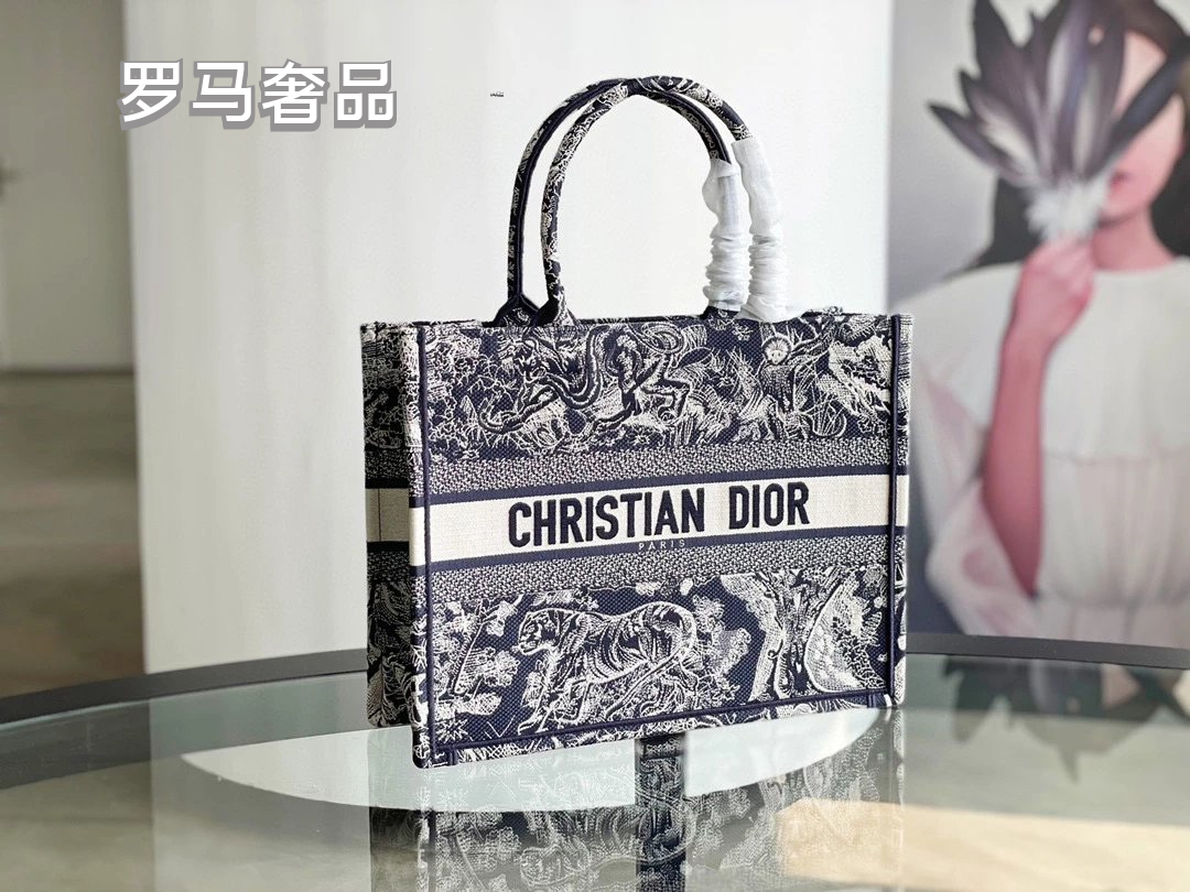 Dior Vintage Toile Embroidered Canvas Tote Bag Luxury Floral Handbag